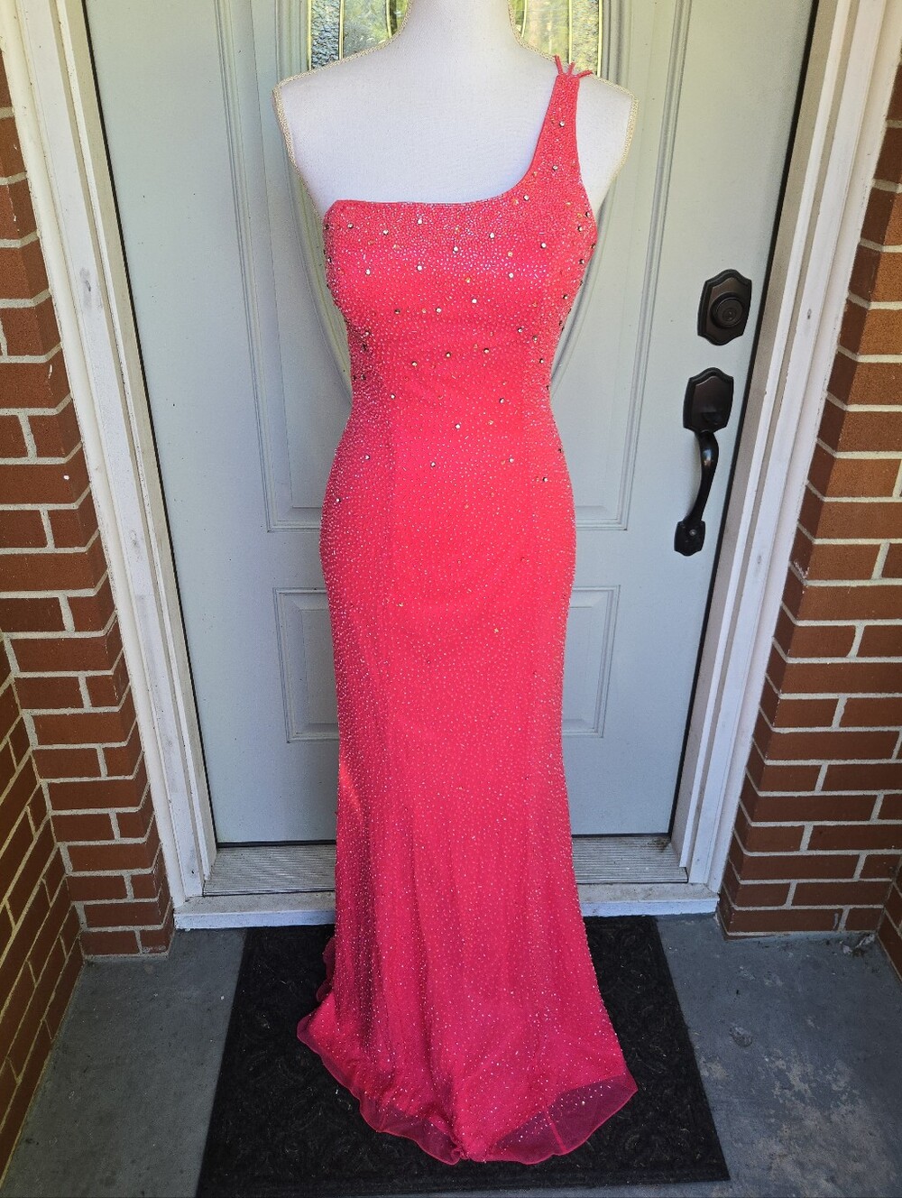 Alyce Designs Pink One Shoulder Beaded Gown